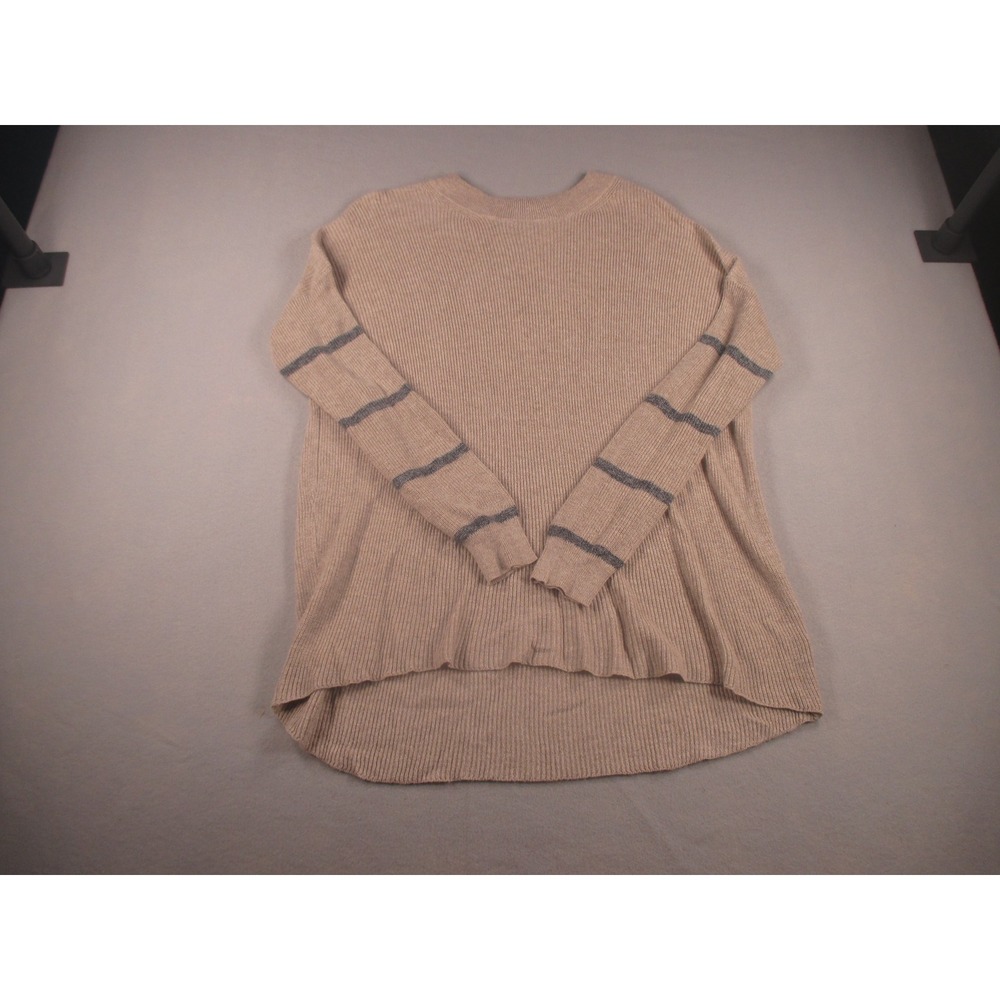 American Eagle Womens XS Beige Ribbed Sweater Jegging Fit Striped Sleeve Hi Low